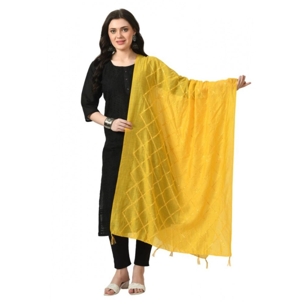 Women's Chanderi Self design Dupatta (Yellow, Length: Free Size)