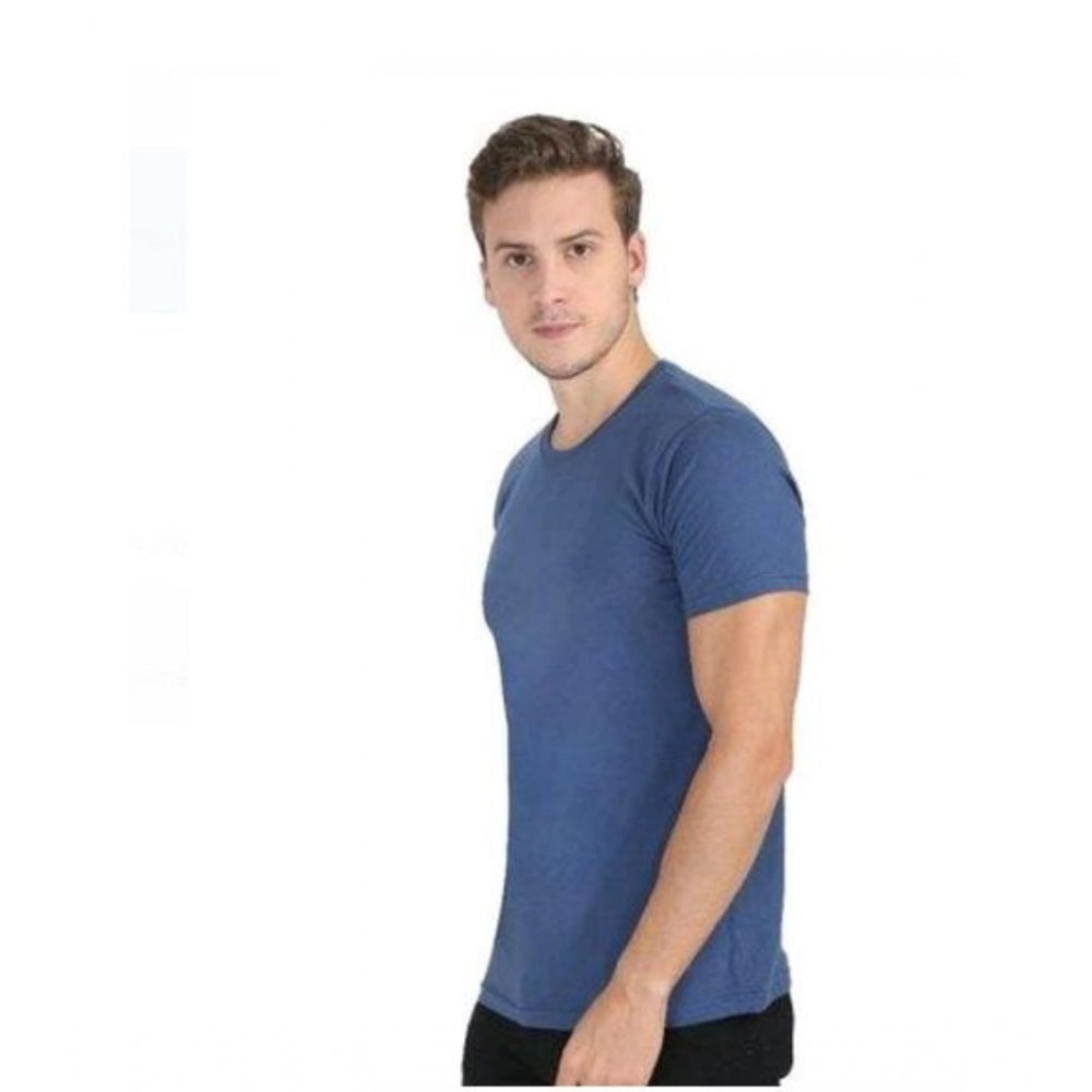 Men's Casual Short Sleeves Cotton Round Neck T-shirt (Blue)