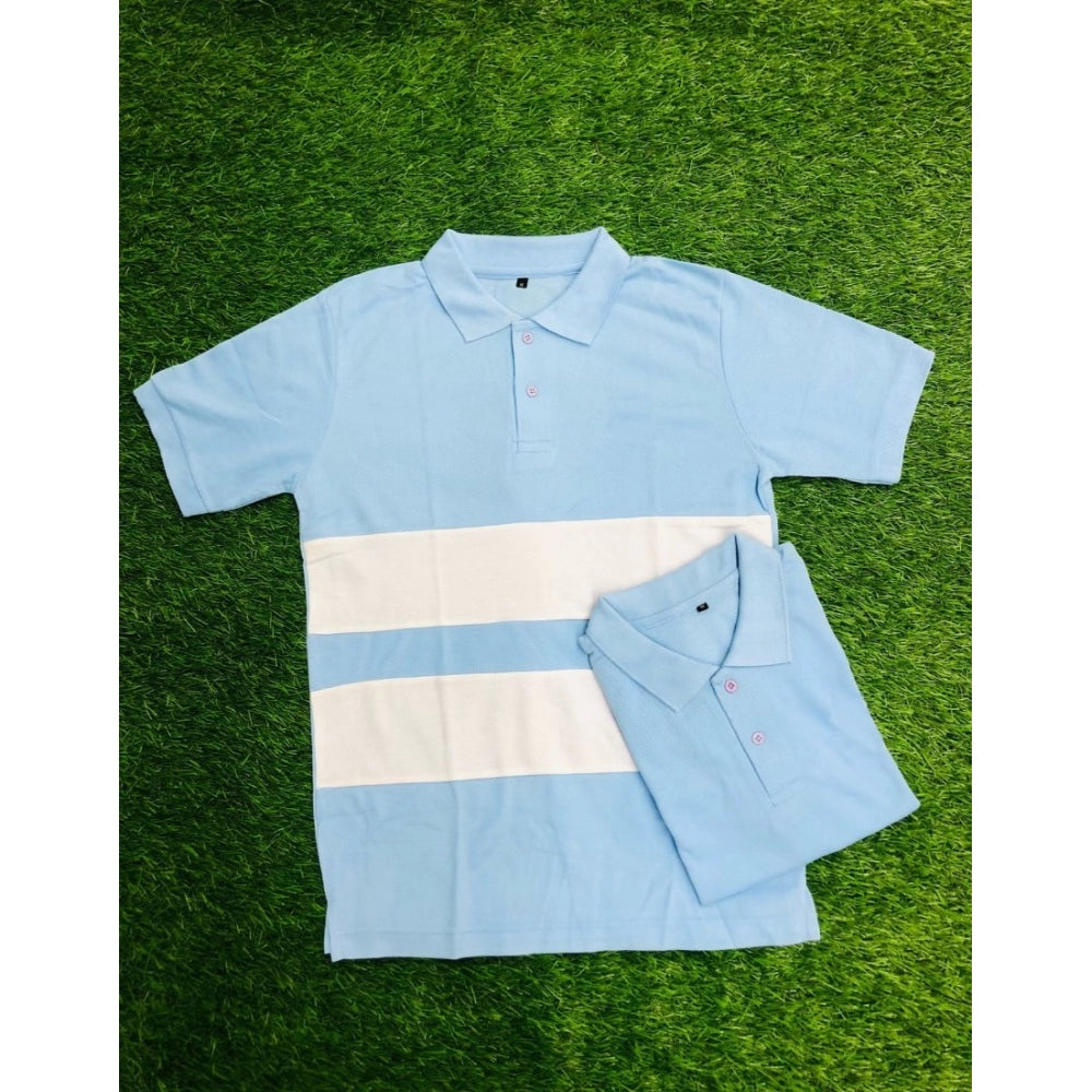 Men's Casual Short Sleeves Cotton Polo Neck T-shirt (Aqua Blue)