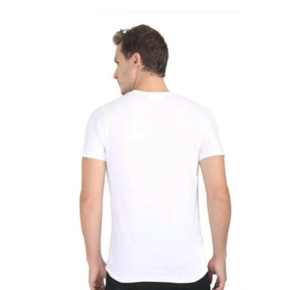 Men's Casual Short Sleeves Cotton Round Neck T-shirt (White)