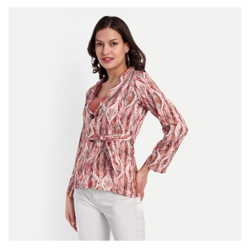 Casual Full Sleeve Floral Printed Muslin Top (Orange)