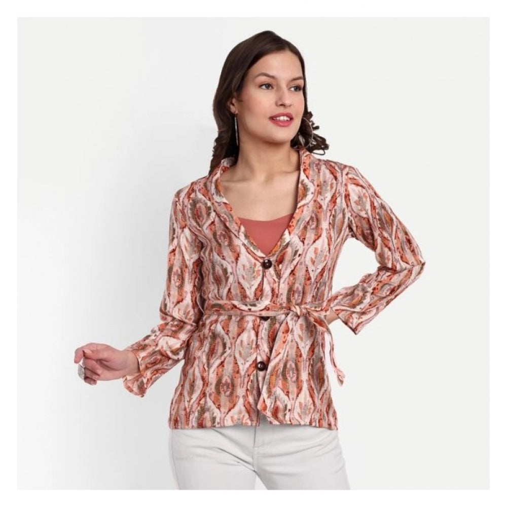 Casual Full Sleeve Floral Printed Muslin Top (Orange)