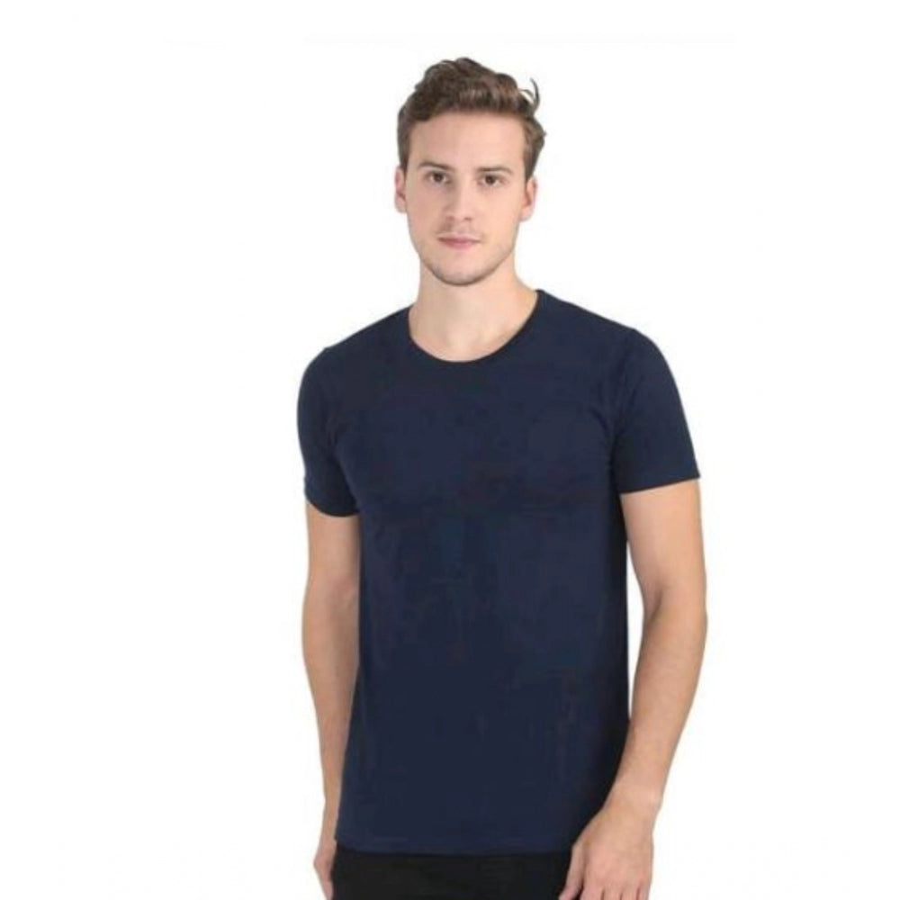 Men's Casual Short Sleeves Cotton Round Neck T-shirt (Navy blue)