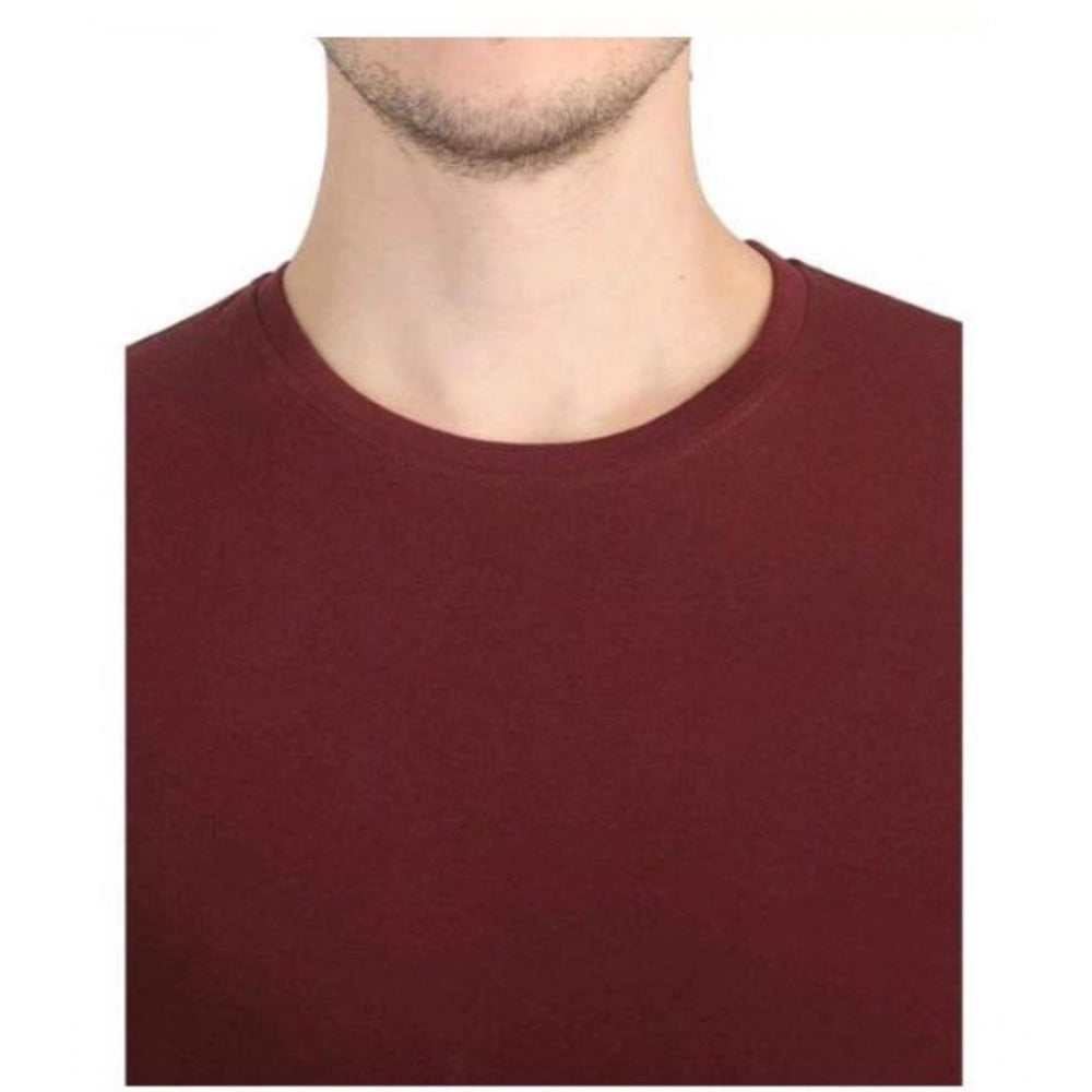 Men's Casual Short Sleeves Cotton Round Neck T-shirt (Maroon)