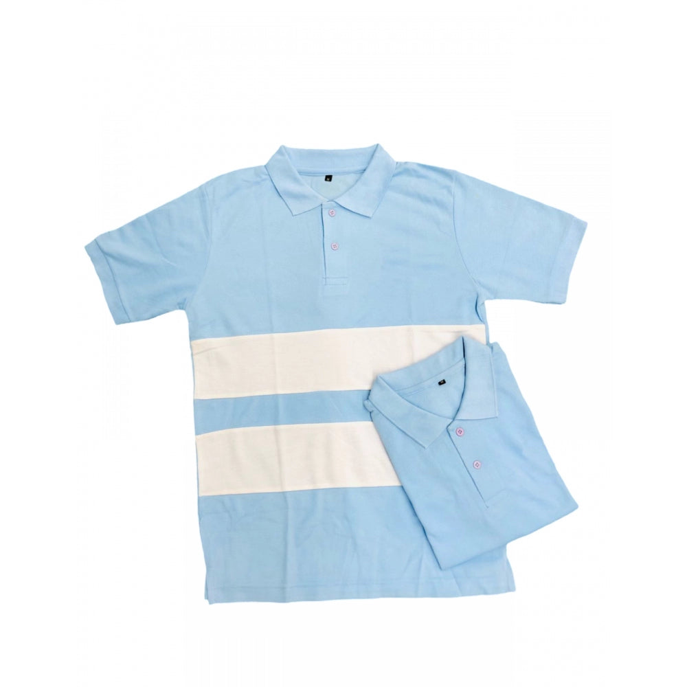 Men's Casual Short Sleeves Cotton Polo Neck T-shirt (Aqua Blue)