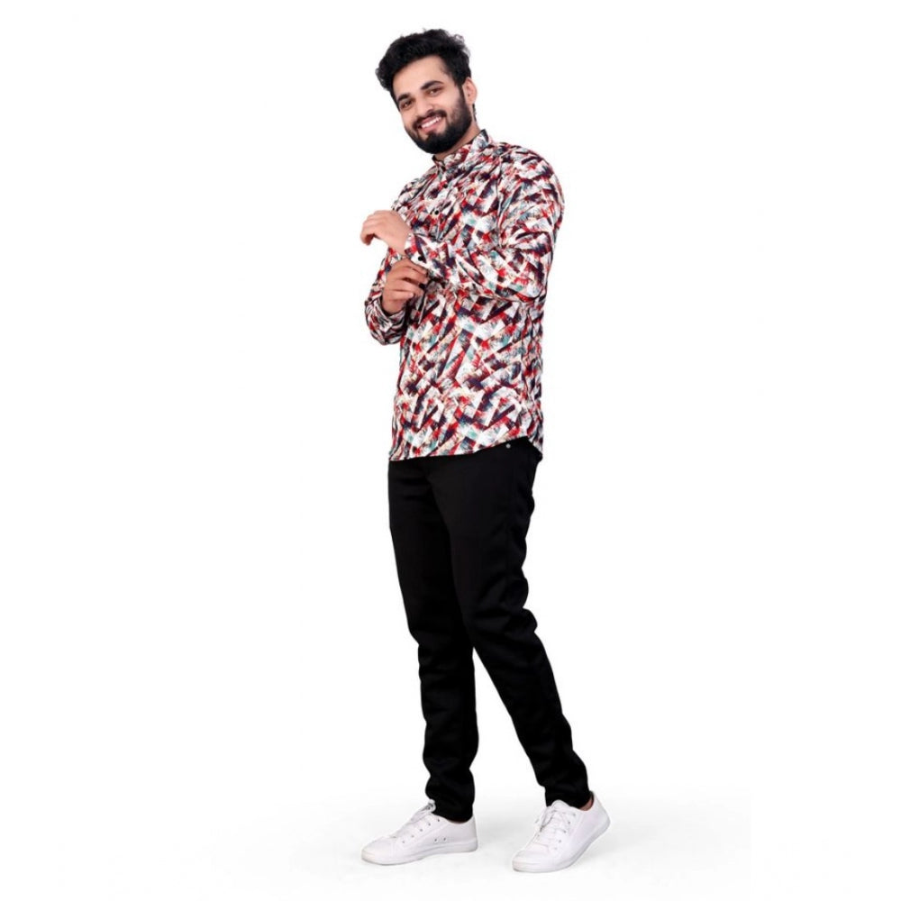 Men's Cotton Blended Printed Full Sleeve Shortkurta (Multicolor)