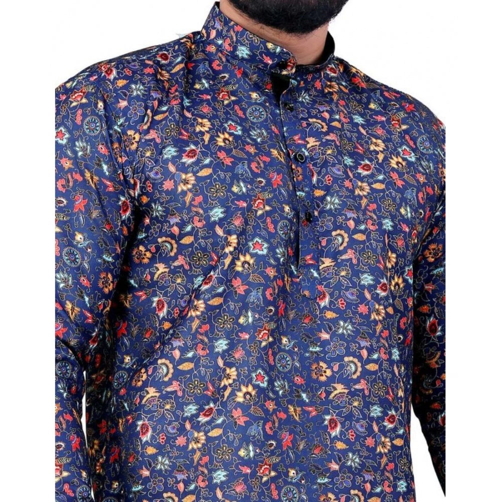 Men's Cotton Blended Printed Full Sleeve Shortkurta (Multicolor)