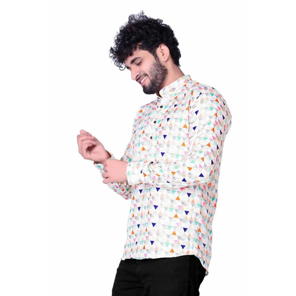 Men's Cotton Blended Printed Full Sleeve Shortkurta (Multicolor)