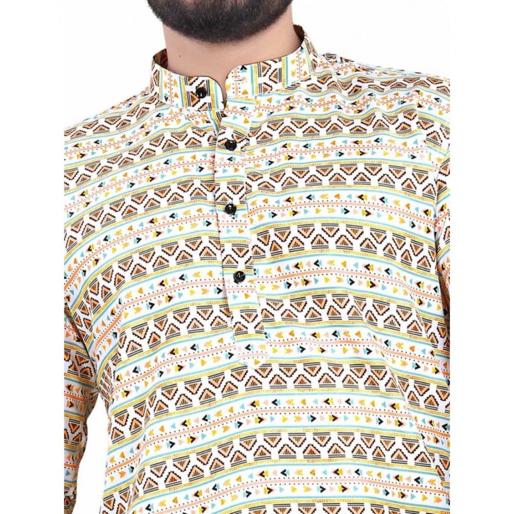 Men's Cotton Blended Printed Full Sleeve Shortkurta (Multicolor)