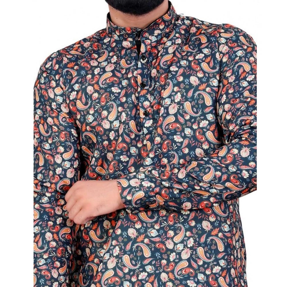 Men's Cotton Blended Printed Full Sleeve Shortkurta (Multicolor)