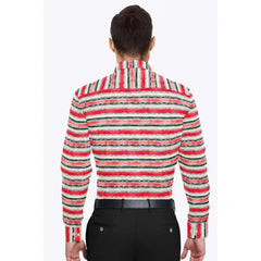 Men's Cotton Blended Striped Full Sleeve Shirt (Red-White)