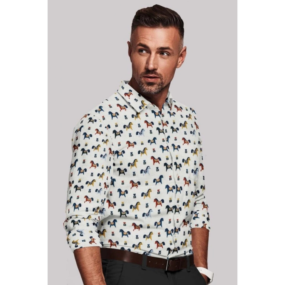 Men's Cotton Blended Printed Full Sleeve Shirt (Multicolor)