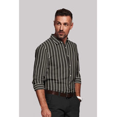 Men's Cotton Blended Striped Full Sleeve Shirt (Black-White)