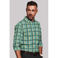 Men's Cotton Blended Checked Full Sleeve Shirt (Green-Yellow)