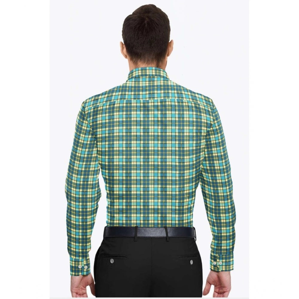 Men's Cotton Blended Checked Full Sleeve Shirt (Green-Yellow)