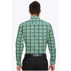 Men's Cotton Blended Checked Full Sleeve Shirt (Green-Yellow)