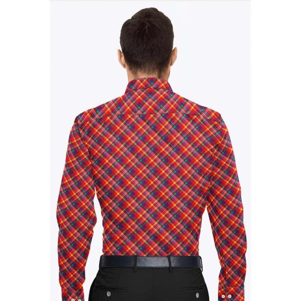 Men's Cotton Blended Checked Full Sleeve Shirt (Red)