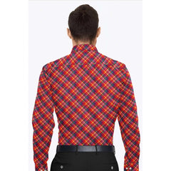 Men's Cotton Blended Checked Full Sleeve Shirt (Red)