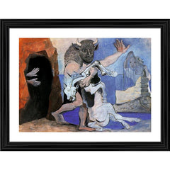 Minotaur with Dead Mare in front of a Cave 1936 Painting With Wood Photo Frame (Multicolor)