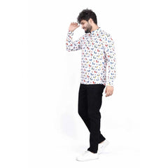 Men's Cotton Blended Printed Full Sleeve Shortkurta (Multicolor)