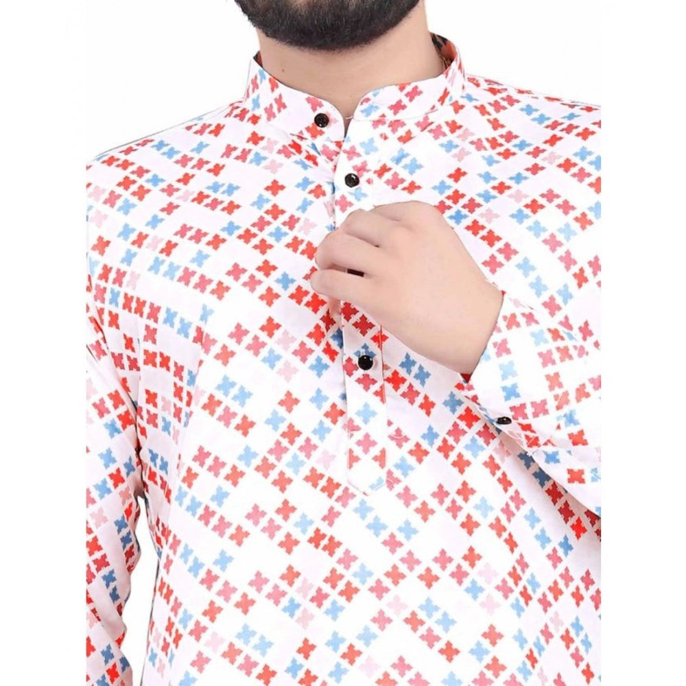 Men's Cotton Blended Printed Full Sleeve Shortkurta (Multicolor)