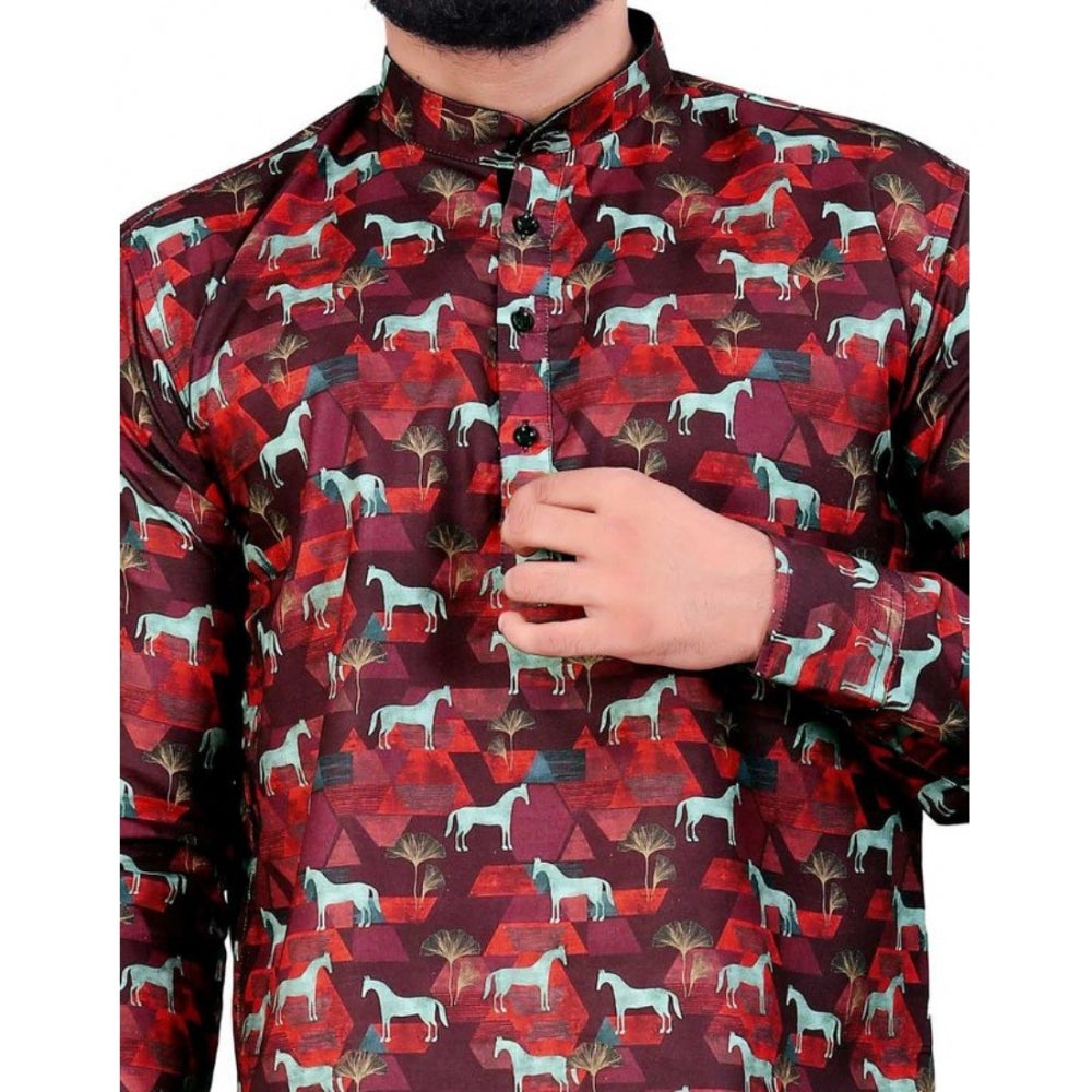 Men's Cotton Blended Printed Full Sleeve Shortkurta (Multicolor)