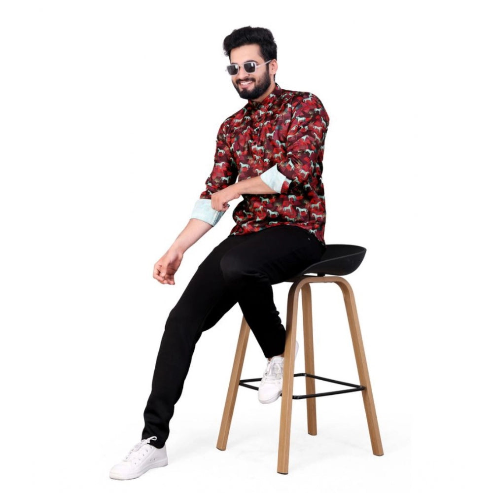 Men's Cotton Blended Printed Full Sleeve Shortkurta (Multicolor)