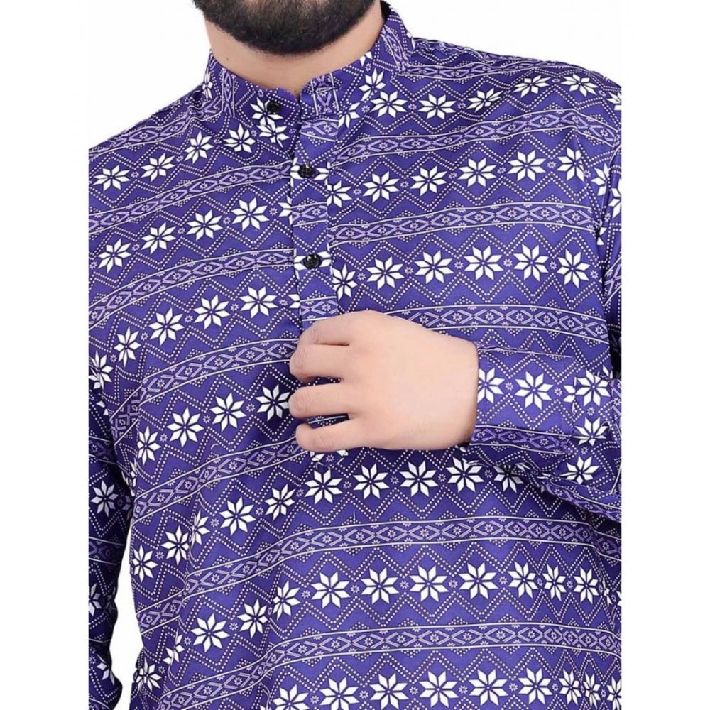 Men's Cotton Blended Printed Full Sleeve Shortkurta (Multicolor)