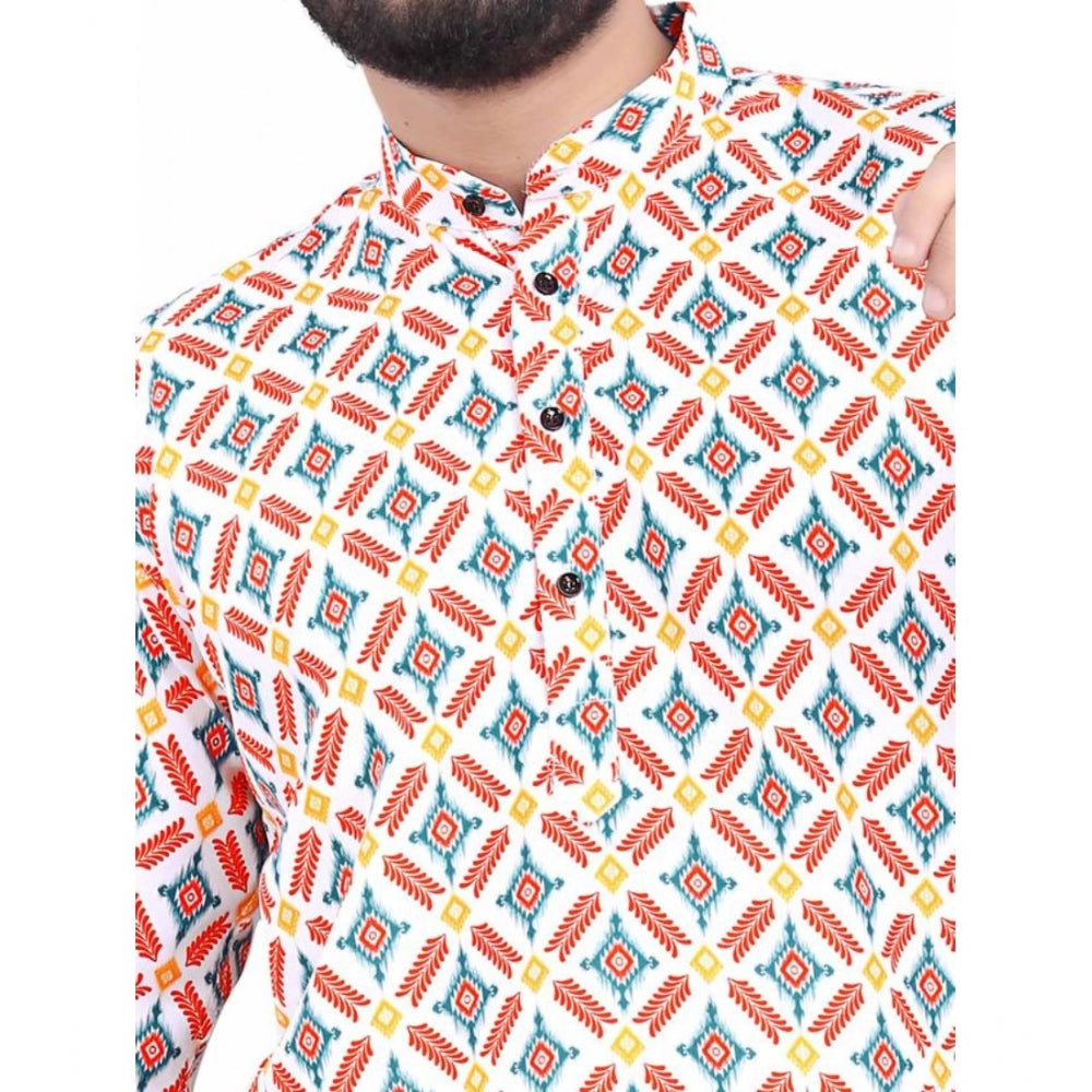 Men's Cotton Blended Printed Full Sleeve Shortkurta (Multicolor)