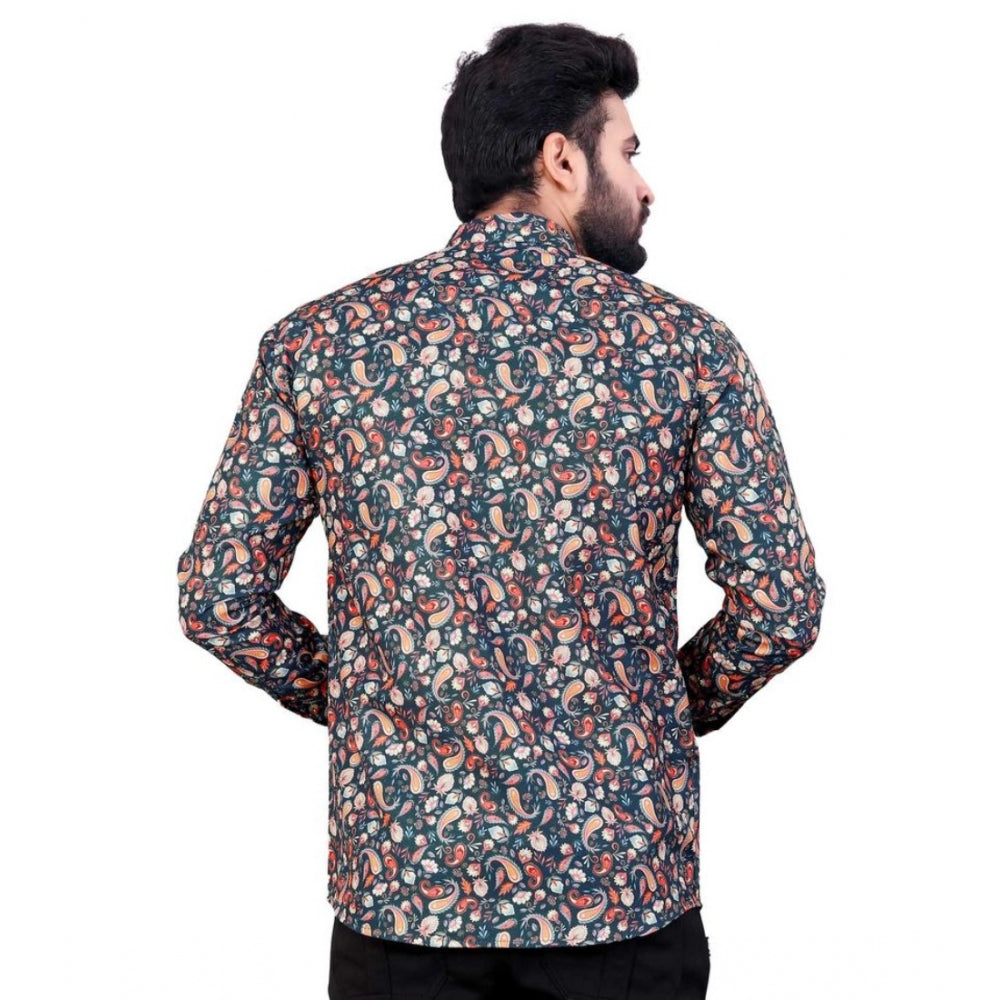 Men's Cotton Blended Printed Full Sleeve Shortkurta (Multicolor)