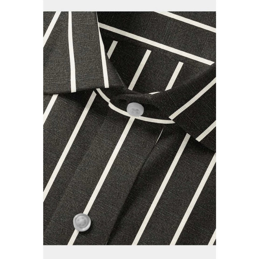 Men's Cotton Blended Striped Full Sleeve Shirt (Black-White)