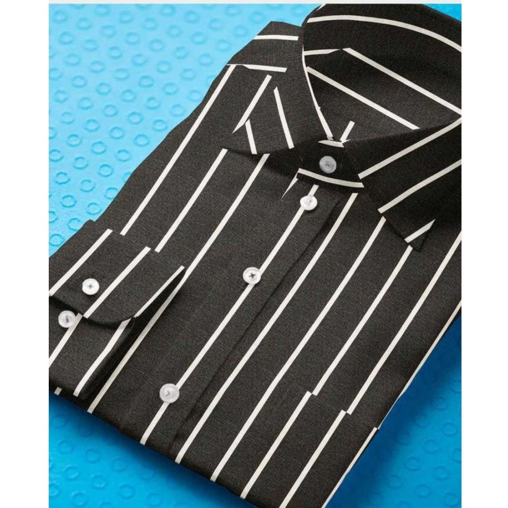 Men's Cotton Blended Striped Full Sleeve Shirt (Black-White)