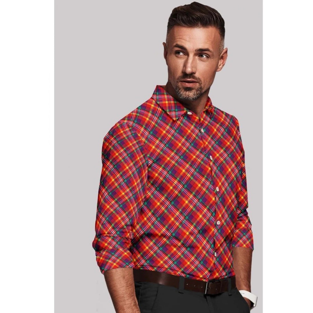 Men's Cotton Blended Checked Full Sleeve Shirt (Red)