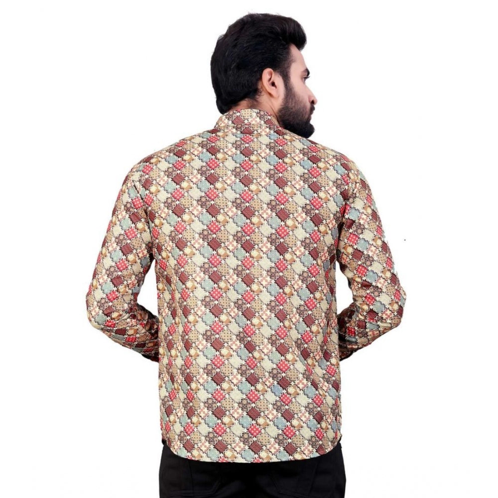 Men's Cotton Blended Printed Full Sleeve Shortkurta (Multicolor)