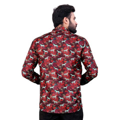 Men's Cotton Blended Printed Full Sleeve Shortkurta (Multicolor)