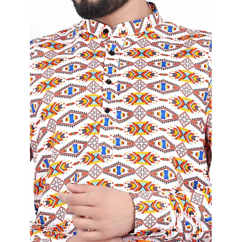 Men's Cotton Blended Printed Full Sleeve Shortkurta (Multicolor)