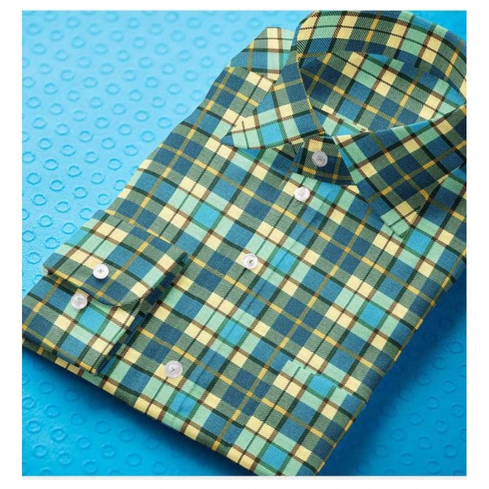 Men's Cotton Blended Checked Full Sleeve Shirt (Green-Yellow)