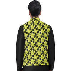 Men's Jacquard Printed Full Sleeve Waistcoat (Green)