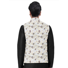 Men's Jacquard Printed Full Sleeve Waistcoat (Beige)