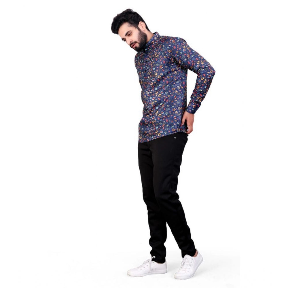 Men's Cotton Blended Printed Full Sleeve Shortkurta (Multicolor)