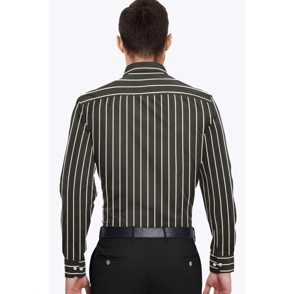 Men's Cotton Blended Striped Full Sleeve Shirt (Black-White)