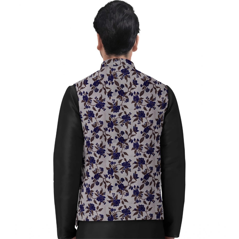 Men's Jacquard Printed Full Sleeve Waistcoat (Blue)