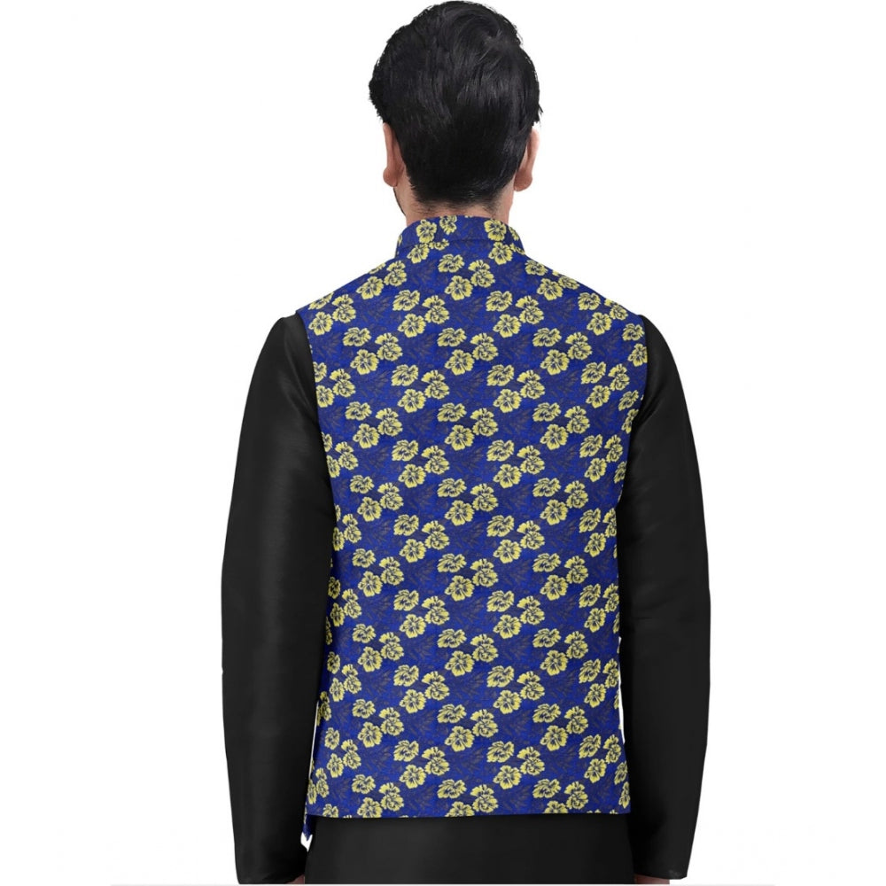 Men's Jacquard Printed Full Sleeve Waistcoat (Blue)