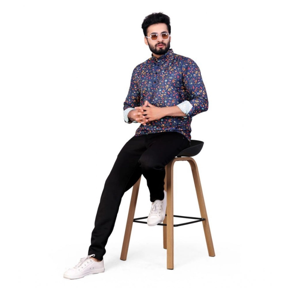 Men's Cotton Blended Printed Full Sleeve Shortkurta (Multicolor)