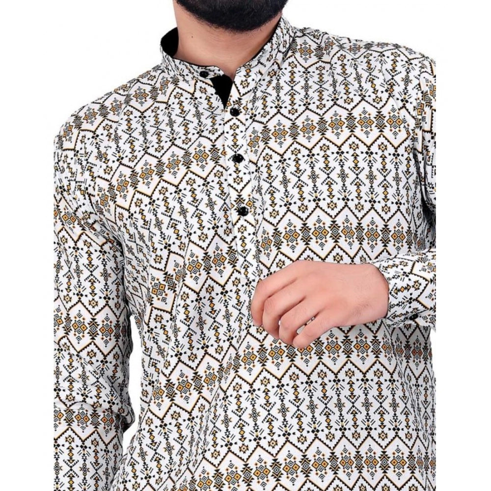 Men's Cotton Blended Printed Full Sleeve Shortkurta (Multicolor)