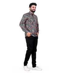 Men's Cotton Blended Printed Full Sleeve Shortkurta (Multicolor)