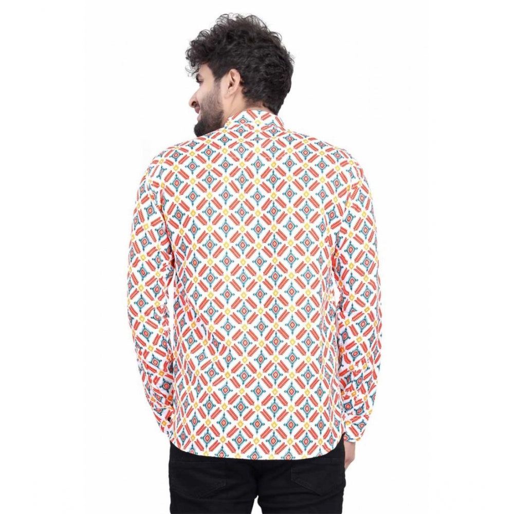 Men's Cotton Blended Printed Full Sleeve Shortkurta (Multicolor)