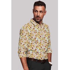 Men's Cotton Blended Printed Full Sleeve Shirt (Multicolor)