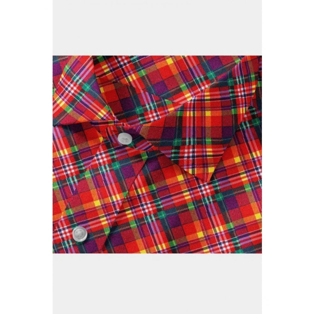 Men's Cotton Blended Checked Full Sleeve Shirt (Red)