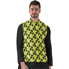 Men's Jacquard Printed Full Sleeve Waistcoat (Green)